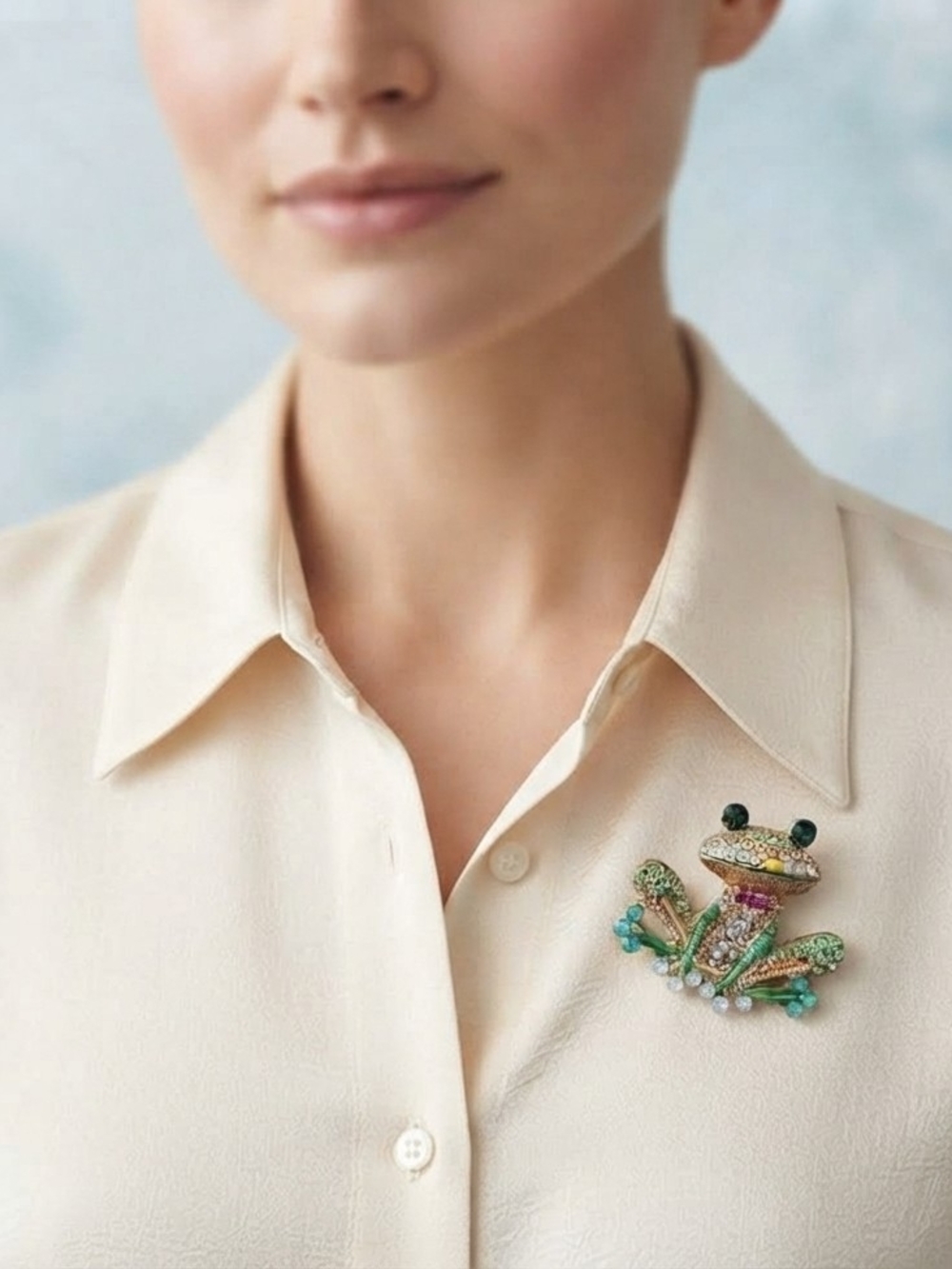 Decorative Green Crystal Frog Brooch Pin Pets Reptile Statement Accessory